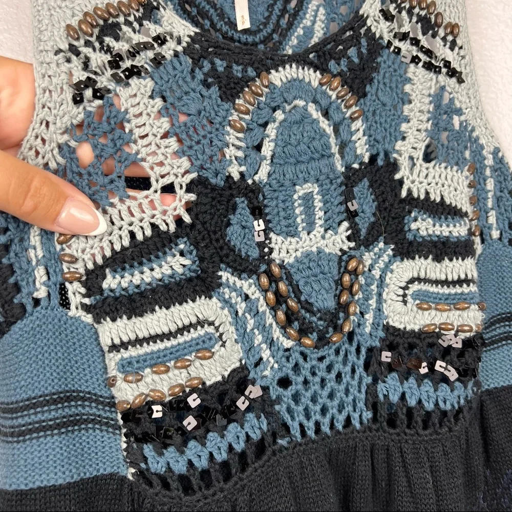 Free People Blue and Black Crochet Knit Tank Dress
